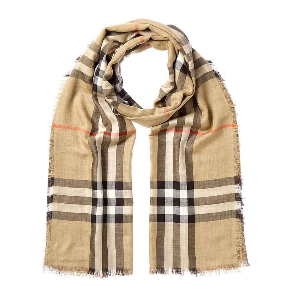 Burberry Check Wool & Silk-Blend Scarf, Beige